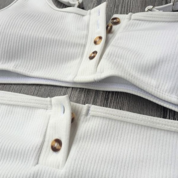Restocked  ButtonUp Ribbed White Bikini Set - Picture 2 of 4